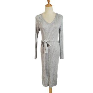 Primark Gray Ribbed Tie Midi Dress